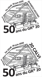 Oblitération 1er jour à Paris au carré d'Encre, au Bureau de Poste, boulevard Wilson à Calvi et à Porto Vecchio 4 Chemins, Les 4 Portes Route de Bastia le 26 et 27 juin 2020