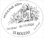 Oblitération 1er jour à  Paris au carré d'Encre, à Moulins (03000) Parc des Expo  3, Avenue des Isles, 03000 Averme et au salon TIMBRES PASSION-MOULINS 2020 le 30, 31 octobre et 1 novembre 2020