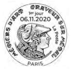 Oblitération 1er jour à Paris au carré d'Encre 3 bis rue des Mathurins, 75009 PARIS le 6 novembre 2020