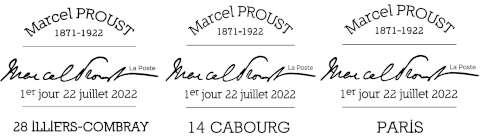 Oblitération 1er jour au carré d'Encre 3 bis rue des Mathurins, 75009 PARIS, rue des Deux anges (rue de l'ancienne mairie) 28120 ILLIERS-COMBRAYet 66 Avenue de la Mer, 14390 CABOURG. le 22 et 23 juillet 2022