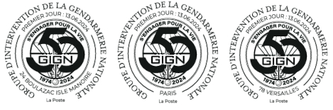 Oblitération 1er jour le 13 au 15 juin 2024<br>- Au carré d'Encre de 10h à 19h, 13 bis rue des Mathurins, 75009 PARIS<br>- Bureau de poste de Versailles Chantiers, de 9h à 18h30, 18 rue Benjamin Franklin, 78000 VERSAILLES (uniquement le jeudi). - Complexe sportif du groupement blindé de la gendarmerie mobile, de 14h à 17h30, 1 rue de l’étang du désert, 78000 VERSAILLES (uniquement le jeudi).<br>- Carré d’Imprimerie, de 9h30 à 16h30, ZI – Avenue Benoit Frachon, 24750 BOULAZAC ISLE MANOIRE (uniquement le jeudi).