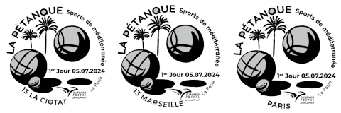 Oblitération 1er jour les 5 et 6 juillet 2024<br>- Au carré d'Encre de 10h à 19h, 13 bis rue des Mathurins, 75009 PARIS<br>- Bureau de Poste de La Ciotat centre-ville, le vendredi de 8h30 à 12h et de 13h30 à 17h et samedi de 8h30 à 12h, 25 avenue du Maréchal Gallieni, 13600 LA CIOTAT. <br>- Bureau de Poste de Marseille Saint Victor, le vendredi de 9h à 18h et 13h30 à 17h et samedi de 9h à 12h, 11 rue Guy COMBAUD ROQUEBRUNE, 13007 MARSEILLE.